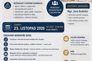 Zvládání nežádoucího chování během výuky, přestávek, mimoškolních aktivit – webinář 